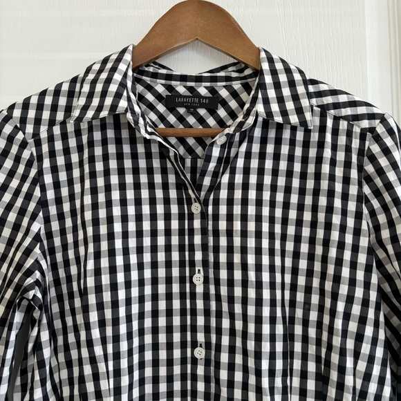 Lafayette 148 Shirt Leigh Gingham Button Front Poplin - Picture 3 of 7